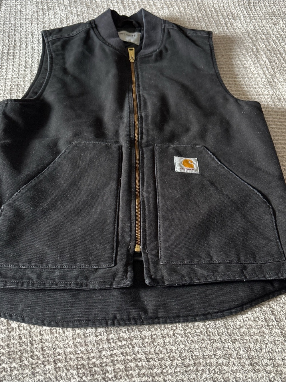 Carhartt Black Canvas Vest with Gold Logo Patch